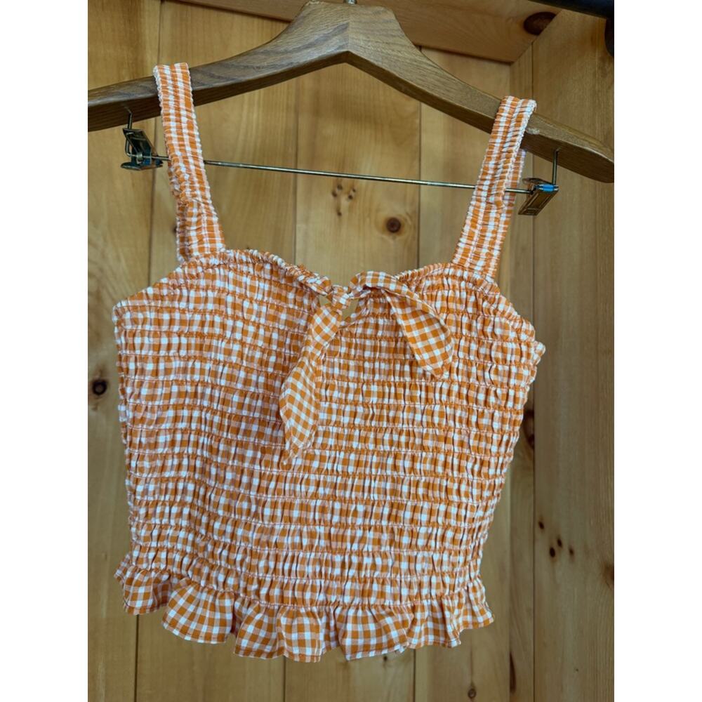 Vintage Inspired 90s Gingham Plaid Smocked Crop Top Festival Boho SZ M